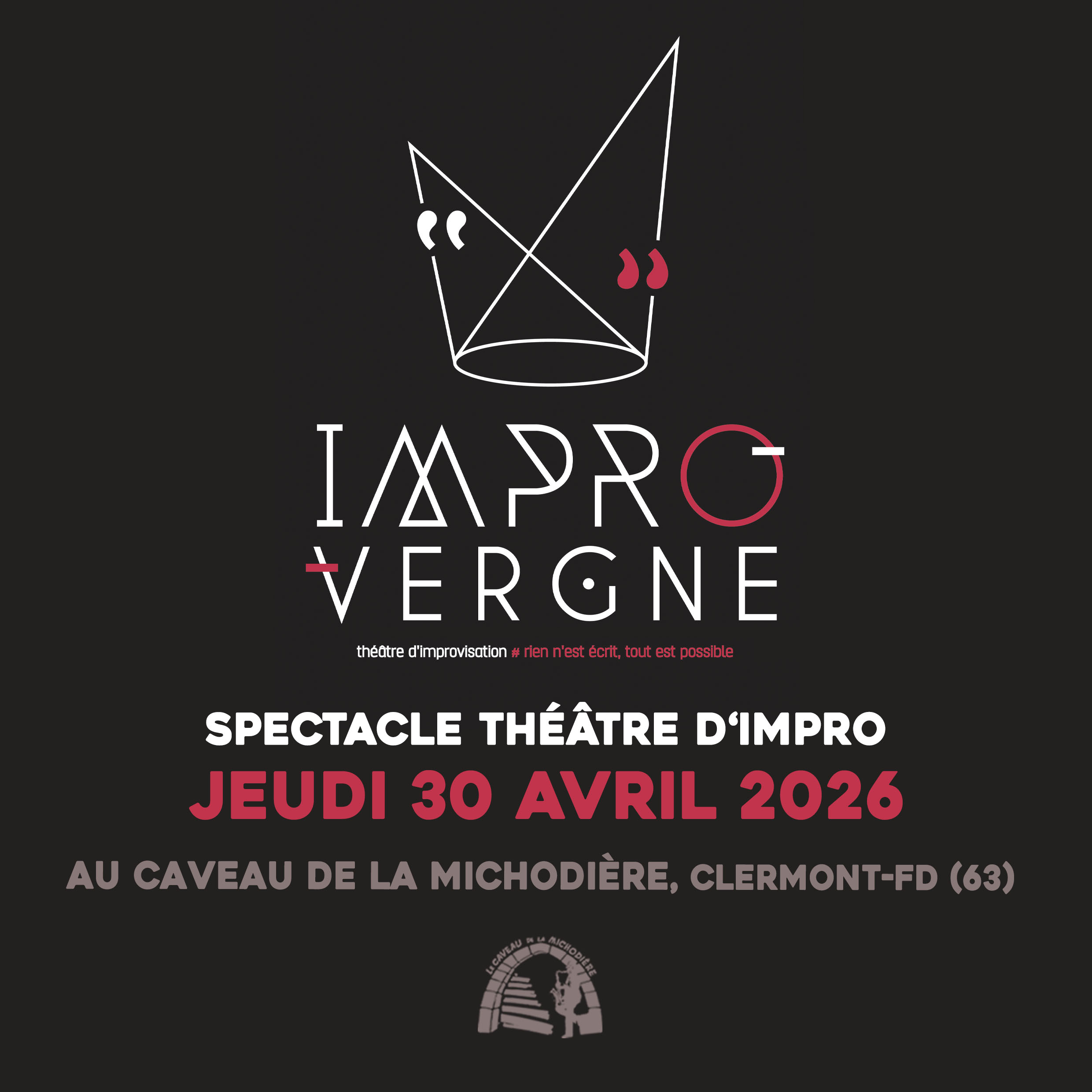 Un chat noir, passer sous une échelle, mettre le pain à l'envers, briser un miroir...pourquoi tout cela porte malheur ?</p>
<p>Trinquer en se regardant dans les yeux, toucher du bois, voir une coccinelle s'envoler...pourquoi tout cela porte bonheur ?</p>
<p>Grâce aux idées du public et à l'imagination sans fin de nos improvisateurs, nous allons nous amuser, explorer, réinventer ces superstitions...et les vivre pleinement !<br />
Et toi, tu es superstitieux ?